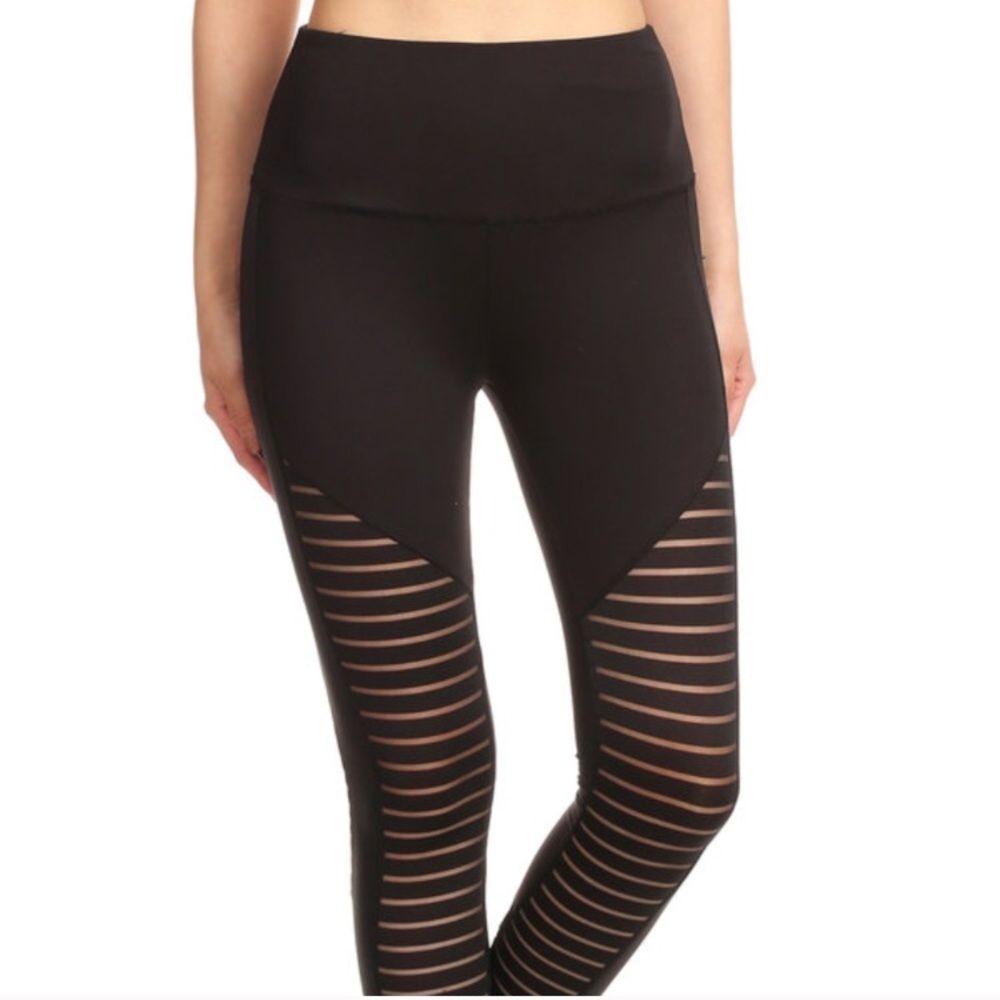 Black Stripped Mesh Athletic Pant